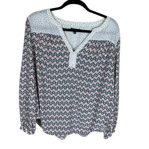 *2/$30* NYDJ White Pink Butterfly Long Sleeve V-Neck Top Size 1X Cottagecore